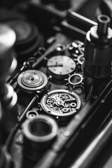 Fototapeta premium Close up of watch with many gears and small dial