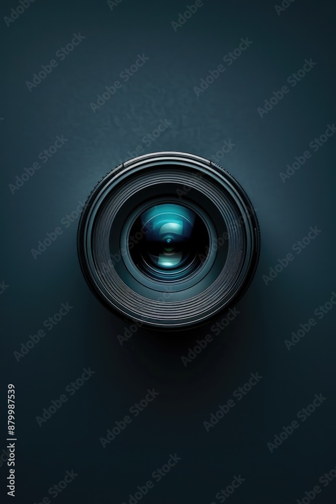 Poster a close-up shot of a camera lens on a dark background, suitable for use in photography-related conte