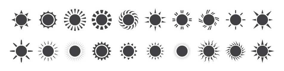 sun icon set. sun vector. sunshine icon set. sunlight effect. yellow sun symbol. sunshine vector sign collection. transparent background. heat. circle pattern. vector illustration.