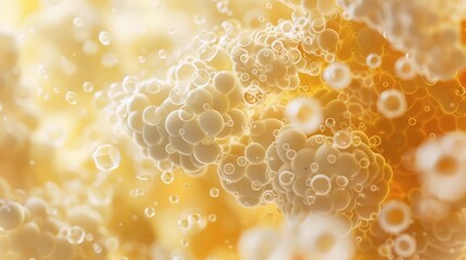Abstract Closeup of White Bubbles in Yellow Liquid