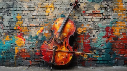 Cello Against Graffiti Wall