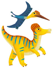 cartoon happy and funny colorful prehistoric dinosaur dino cerythosaurus and quetzalcoatlus pterodactyl bird flying isolated illustration for children © honeyflavour