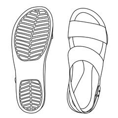Women’s Low Wedges, Platform Sandals Line art, Technical sketch hand drawing outline vector doodle illustration. top and bottom view, isolated on white background