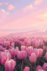Bright spring pink tulips in the sunlight