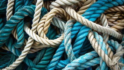 Fototapeta premium Intertwined Ropes: A Symphony of Blue and White