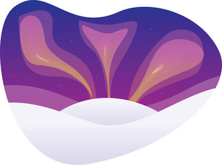 Illustration featuring a beautiful aurora borealis illuminating a snowy landscape at night