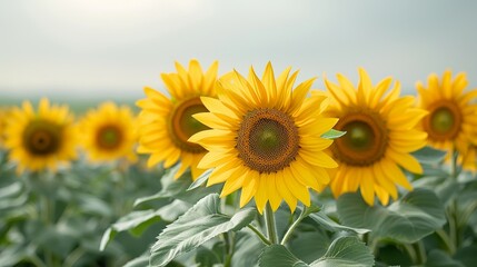Obraz premium A picturesque country landscape with a field of sunflowers under the warm rays of the sun symbolizing the beauty and abundance of nature Illustration, Image, , Minimalism,