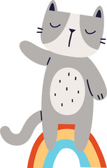 Hand Drawn Cat On Rainbow