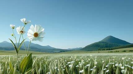 Obraz premium A serene country landscape with rolling hills, dense forests, and fields of wildflowers showcasing the importance of conserving nature Illustration, Image, , Minimalism,