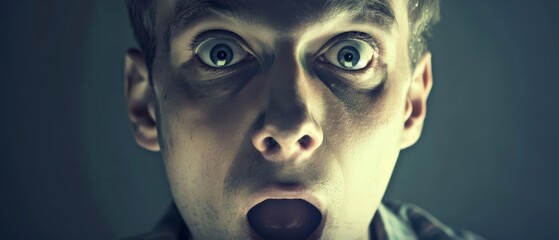 Close Up Portrait of a Man With Wide Eyes and Open Mouth in Shock