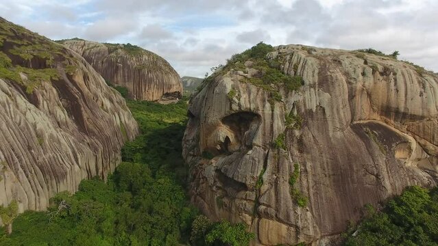 Aerial view of rocky mountains of Pedra da Boca State Park - Passa e Fica, Para&iacute;ba, Brazil