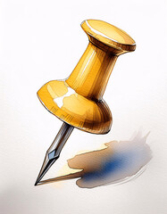A captivating watercolor painting depicts a realistic pushpin casting a shadow