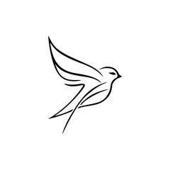 Obraz premium Minimalist Sparrow Logo: Create a sleek, minimalist silhouette of a sparrow in flight, focusing on clean lines and simplicity for a modern logo design.