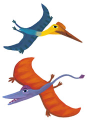cartoon happy and funny colorful prehistoric dinosaur dino rhamphorhynchus and quetzalcoatlus pterodactyl bird flying isolated illustration for children © honeyflavour