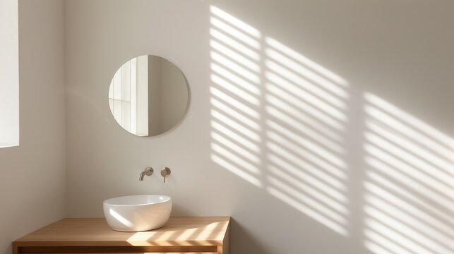 A serene bathroom with minimalist fixtures and a neutral color scheme creating a spa-like atmosphere perfect for relaxation and rejuvenation Illustration, Image, , Minimalism,