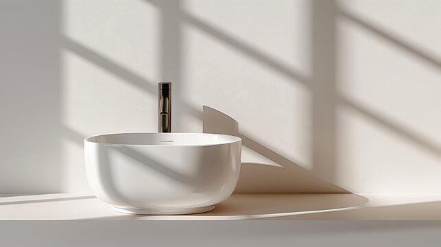 A serene bathroom with minimalist fixtures and a neutral color scheme creating a spa-like atmosphere perfect for relaxation and rejuvenation Illustration, Image, , Minimalism,