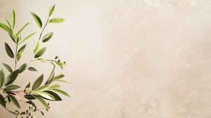 Green Branch on Beige Background