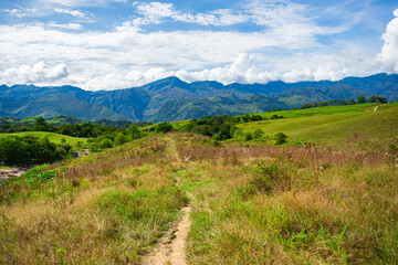 Scenic Trail to Las Gachas River Amidst the Mountains of Guadalupe, Santander, Colombia