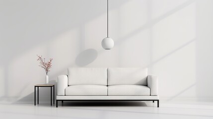 A modern minimalist living room with a clean-lined sofa and a low-profile coffee table emphasizing the beauty of simplicity and open space Illustration, Image, , Minimalism,