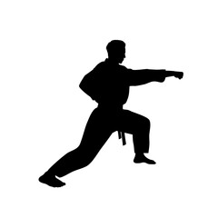 martial arts, silhouette of man punching with right hand vector
