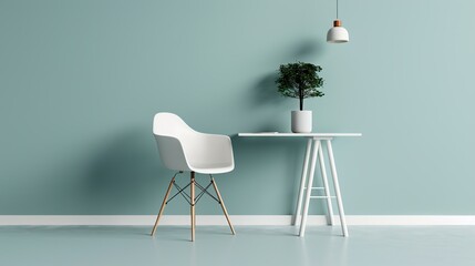 An elegant home office with a simple desk and minimal decor creating a productive and aesthetically pleasing workspace Illustration, Image, , Minimalism,