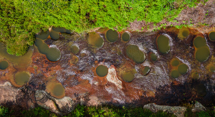 Aerial View of Las Gachas River’s Natural Pools in Santander, Colombia