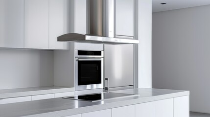 Fototapeta premium A sleek and modern kitchen with high-end appliances and minimalist design elements creating a functional and beautiful space for culinary activities Illustration, Image, , Minimalism,