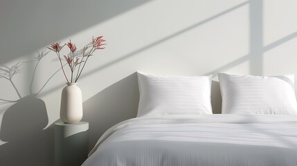 A serene bedroom with minimal furnishings and a calming color palette creating a peaceful and restful environment ideal for a good night's sleep Illustration, Image, , Minimalism,
