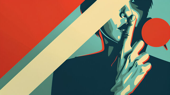 pintura de una mujer pidiendo guardar silencio con se&ntilde;as haciendo la se&ntilde;al de guardar silencio con la mano