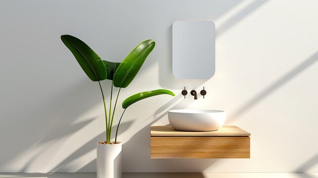 A serene bathroom with minimalist fixtures and a neutral color scheme creating a spa-like atmosphere perfect for relaxation and rejuvenation Illustration, Image, , Minimalism,