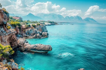 Fototapeta premium Turquoise waters on the captivating antalya coastline, ideal for relaxation and exploration