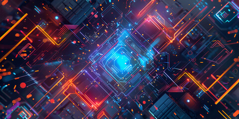 Obraz premium Exploring the Future of Digital Circuitry: Innovations in Electronic Design, Neon lights 