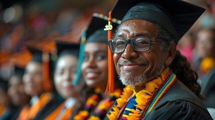 Fototapeta premium A group of people wearing graduation caps and gowns are smiling for the camera - generative AI