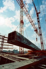 A crane sits atop a building under construction
