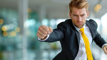 Determined Businessman Punching Forward