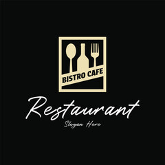 restaurant bar logo design concept idea with spoon, fork and bottle icon