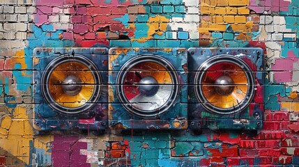 Obraz premium Three Speakers on Graffiti Wall