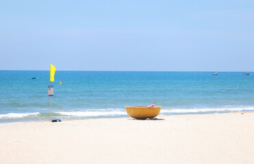 a basket boat on the My Khe beach in Da Nang, Vietnam
