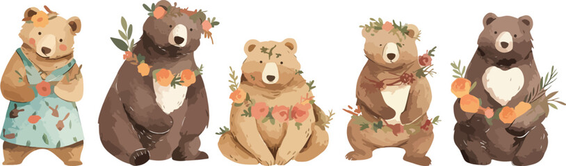 boho bear watercolor clipart