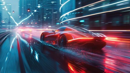 Sports car on the move: an elegant automobile speeding down the road, blending luxury with performance for an unmatched driving experience