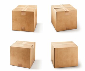Fototapeta premium Four Cardboard Boxes - Brown Shipping Boxes for Packaging and Moving, Isolated on White Background