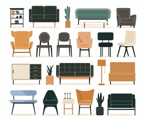 Modern Furniture Illustration â€“ Stylish Sofas, Chairs, and Home Decor Elements
