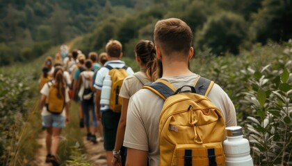 Students Collaborate on Outdoor Project, Carrying Supplies, Team Effort, Teamwork, Group Work, Nature, Hiking, Trail, Backpacking, Adventure, Exploration, Learning, Education, Environmental