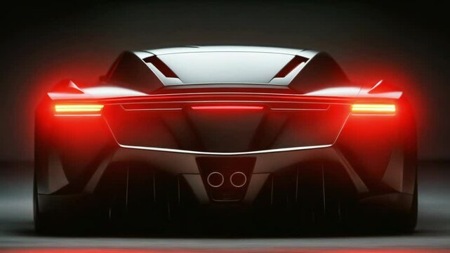  Black Sports Car with Glowing Taillights: Power, Speed, and Luxury Defined. Automotive, Racing, Concept Car Design.