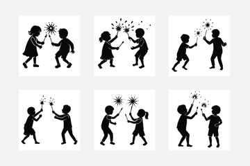 Children playing silhouettes set