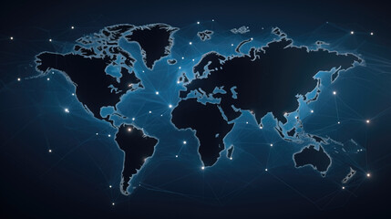 Glowing World Map on Blue Background. Global Network Concept