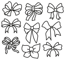 Bows, ribbon hand drawn vector design