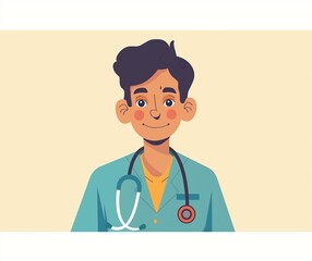 Fototapeta premium Cheerful Doctor Illustration with Stethoscope - Medical Professional Cartoon Design