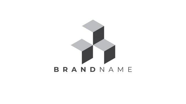 logo animation of 3D 3 Dimensional stacked 3 cube with flat shadow style 
