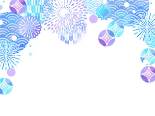 水彩風、青色の和風の夏のイメージ、背景素材